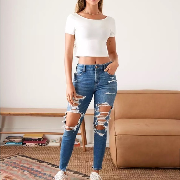 American Eagle Next Level Stretch Distressed Jeans - Size 6 Short - Picture 1 of 10